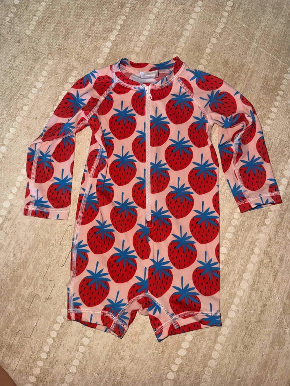 Hanna Andersson Pink Strawberry Print Kids Swim Zip-Up